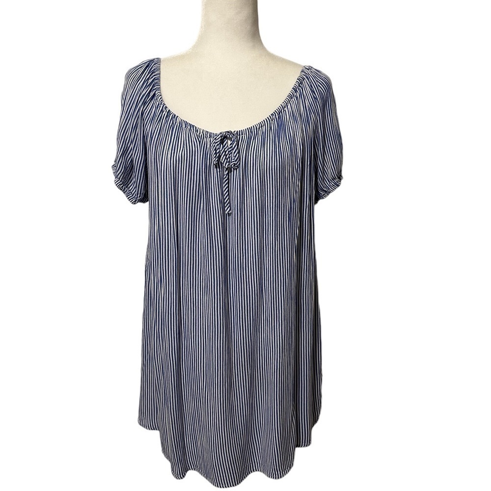Lulus Nautical Blue White Striped Tunic Blouse Off Shoulder Tie Top Womens L